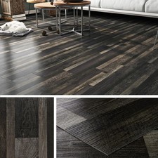 Epais Dalle PVC Adhesive Sol Bois Noir Rétro 90x15CM Lino Sol Adhesif Effet P...