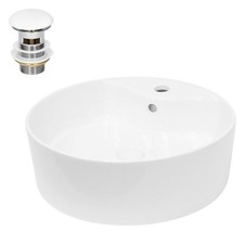 Vasque à poser céramique blanc évier lave-mains bonde de vidange Ø 460x155 mm