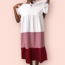 Robe courte baby Doll tricolore beige rose bordeaux – Chic et tendance