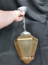 Lustre Suspension Art déco 30's  40's , verre dépoli et gravé et liseré doré