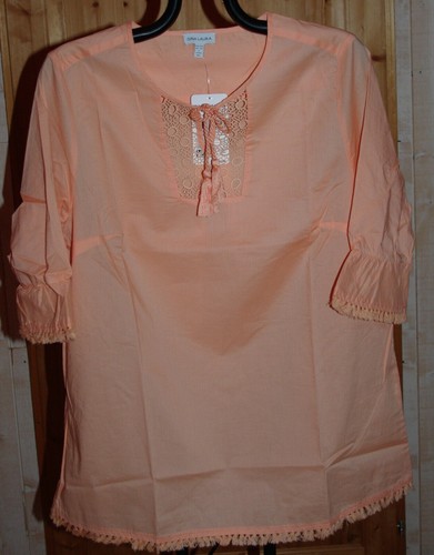 Tunique coton saumon dentelle - tunique,