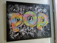 Toile tableau 50x61 peinture abstraite liquitex signé "#POP" 