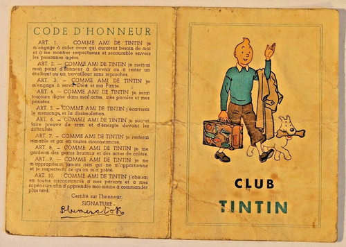 Club tintin carte de membre - tintin,