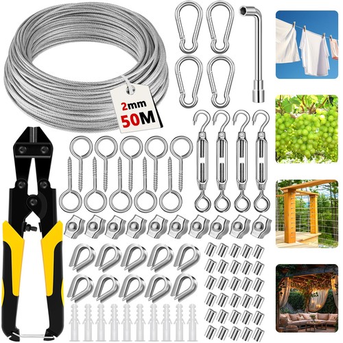 50m 2mm cable acier - 50m, pvc