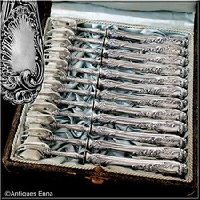 Puiforcat French All Sterling Silver Oyster Forks Set 12 Pc, Original Box