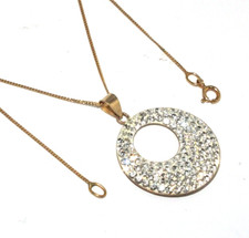 Femmes 9ct or Jaune Circulaire Pendentif Avec Brillant Pierres sur Une Gourmette
