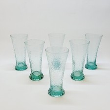 6 Verres Évasés En Verre Bleu Soufflé Bullé Texturé Pastis / Orangeade / Eau