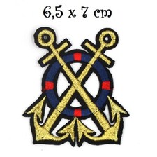 ÉCUSSON PATCH - ANCRE BLEU MARINE DORÉ * 6,5 x 7 cm * Applique thermocollante