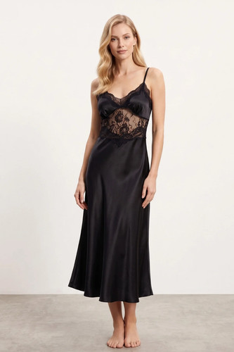 Chemise nuit noire satin - de,