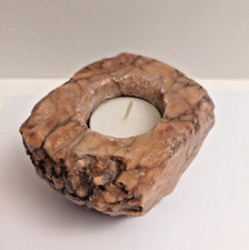 Beau Bougeoir massif en albâtre brun dans bloc creusé à la main - Origine Italie