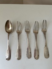 Ensemble de 4 fourchettes et cuillère en Argent Massif uniplat Vieillard Paris