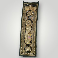 Vintage Handmade Thai Elephant Naga Tapestry Black Velvet Wall Hanging Boho Deco