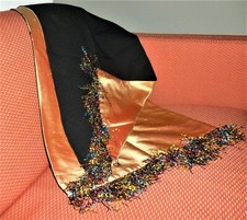 Étole châle soirée double face soie laine reversible evening stole shawl RARE