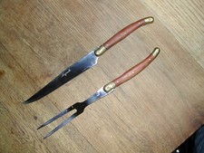 Service à découper Laguiole fourchette et couteau manche en bois vintage