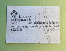XVIIII BILLET DE LOGEMENT VIERGE POUR UZÈS 176. FLEUR DE LYS ÉPOQUE LOUIS XV