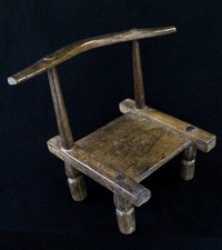Art Africain Tribal - Ancienne Petite Chaise Baoulé Baule Akan Usuelle - 38 Cms