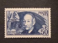France variété timbre yt 398a Clément Ader papier épais neuf XX 