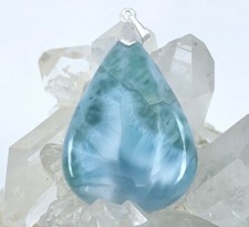 Pendentif Larimar Naturelle 46,5 Cts Beliere Argent 925 Lithotherapie Minéraux