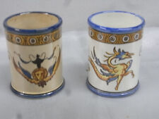 ?? ANCIENNE PAIRE DE POTS A PINCEAUX CRAYONS VASES GOBELET FAÏENCE DE GIEN