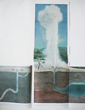 1903 gravure grande planche dépliante éruption Geyser volcanisme géothermie