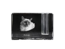 Sacré de Birmanie - Porte Stylo ,Kristallorganizer Avec Katzenfoto,Unique Bureau