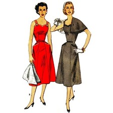 1950s Couture Motif , Robe Et Détachable Cape - Buste : 102cm (101cm)