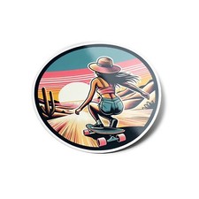 Pack x5 AUTOCOLLANTS STICKERS Skateuse boheme skate sunset chapeau longboard 8cm
