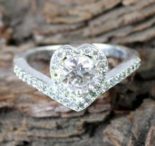 Blanc Diamant Solitaire 1.16 CT Forme Coeur Rond Certifié Femme Bague Voir Vidéo