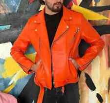 Nouveau Blouson En Cuir Orange Pour Hommes Biker Moto Racer En Cuir D'Agneau Pur