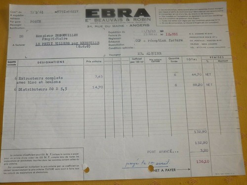 Ancienne facture ebra ets - ancienne,