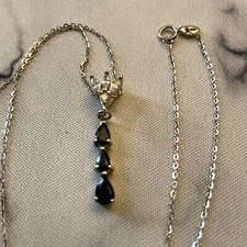 ANCIEN PENDENTIF VERMEIL ET CHAÎNE SAPHIRS OR 14K BLANC ARGENT MASSIF POINÇONS