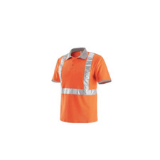 Polo Jersey A Manches Courtes Travail Haute Viz Orange Avec Bandes Cathares