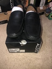 Men's Aldo Black Leather Slip On Tassel Moc Toe Loafer Shoes Sz 9