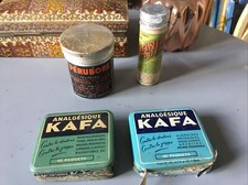 Lot 4 Boites Metal Tube Ancien Medicament Pharmacie Kafa Perubore Purganol