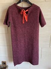 Superbe Robe Pull Maje Maille Bordeaux Brillant Noeud Rose Fluo T S 36 38 Janice