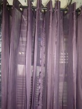 paire de rideaux voile violet 2,40x1,40m plombés en bas tbé