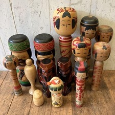 Poupées artisanales japonaises Showa rétro en bois Kokeshi 14 pièces style Ni...