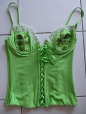 Guêpière Corset vert clair fluo Broderie Perles Armature TM Vintage Créateur Art