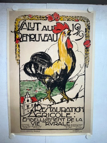 Rare affiche ancienne - coq, 1919