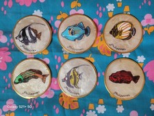 6 DESSOUS DE VERRE VINTAGE LIEGE NACRÉ POISSON VOYAGE PHILIPPINES