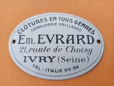 Plaque émaillée evrard - em.,