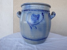 Ancien Pot en Grès Poterie Alsacienne Gris Motif Bleu  Décoration Vintage
