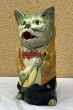 ANCIEN PICHET BARBOTINE ORCHIES CHAT AVEC SA MANDOLINE INTÉRIEUR ROUGE