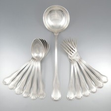 Antique French Silver Plate Flatware Set, Spoons Forks Ladle, Félix Chéron, Méry