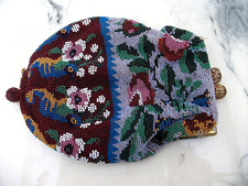 BOURSE AUMONIERE SAC SABLE DE PERLES POLYCHROMES - BRODERIES A MOTIFS DE FLEURS