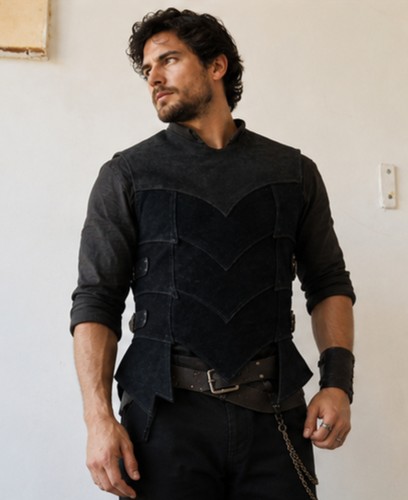 Gilet armure cuir noir - en,