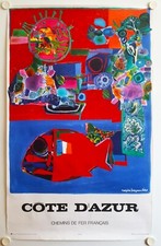 Affiche Chemin de Fer Français 1972 CÔTE D'AZUR - ROGER BEZOMBES
