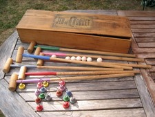 Ancien Jeu de Croquet en Bois 7 Joueurs