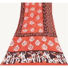 Tissu artisanal imprimé pur coton rouge indien sanskriti vintage Sari 5 + yd