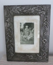 ancien cadre étain repoussé art nouveau gravure religieux